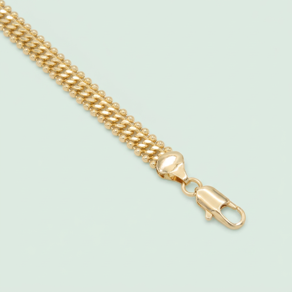 Pulsera Oro Laminado con Lineas de Puntos Laterales y Centro Tejido Cubano mod. 1421