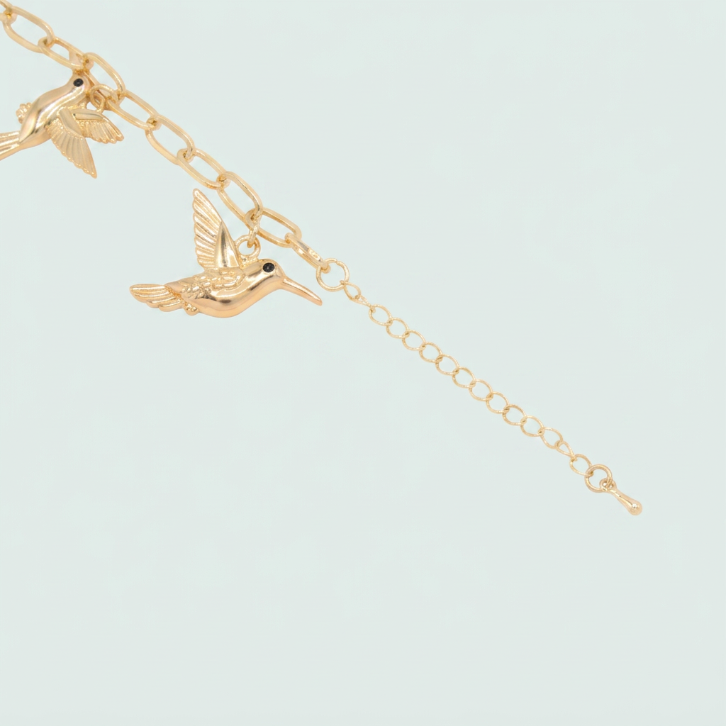 Pulsera de Oro Laminado Colibri Azul Turqueza con Zirconia mod. 1477