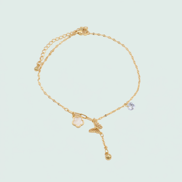 Tobillera de Goldfilleld con Diseño de Mariposa y Trebol Blanca 1320