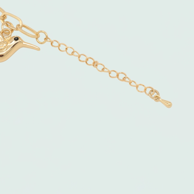 Pulsera de Oro Laminado Colibri Morado con Verde y Zirconia mod. 1476