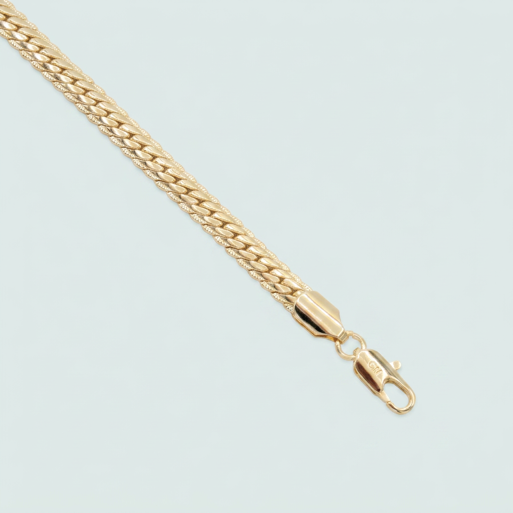 Pulsera de Goldfilled Tejido Barbado con Diamantado Lateral mod. 1246