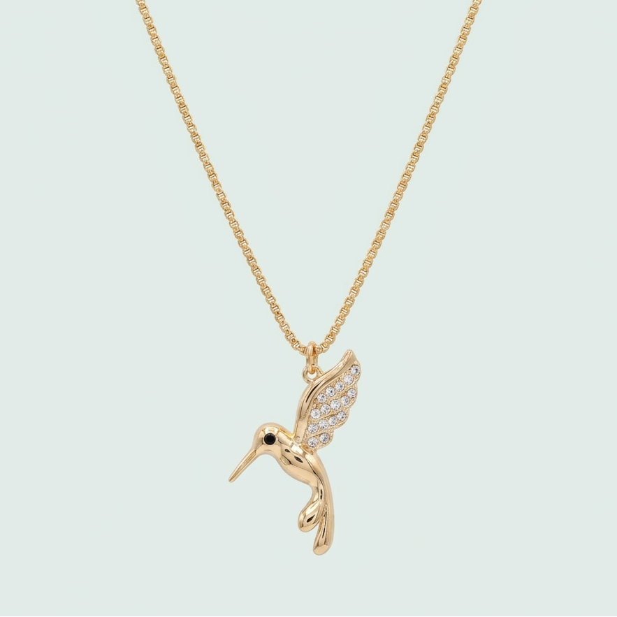 Gargantilla de Oro Laminado Con Diseño de Colibri y Zirconia mod. 1472