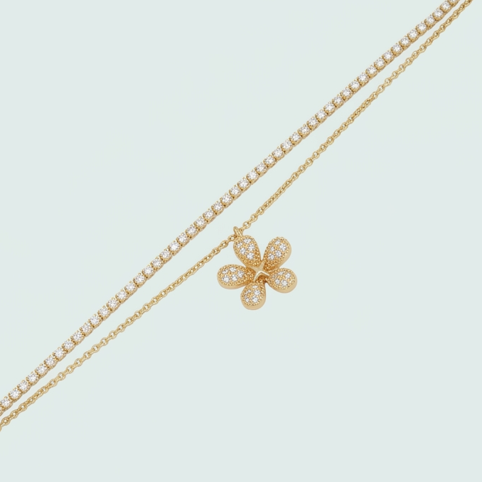 Pulsera de Goldfilled Doble con Flor de Zirconias mod. 1220