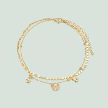 Tobillera de Goldfilled con Diseño de Luna con Zirconia y Estrella mod.1318