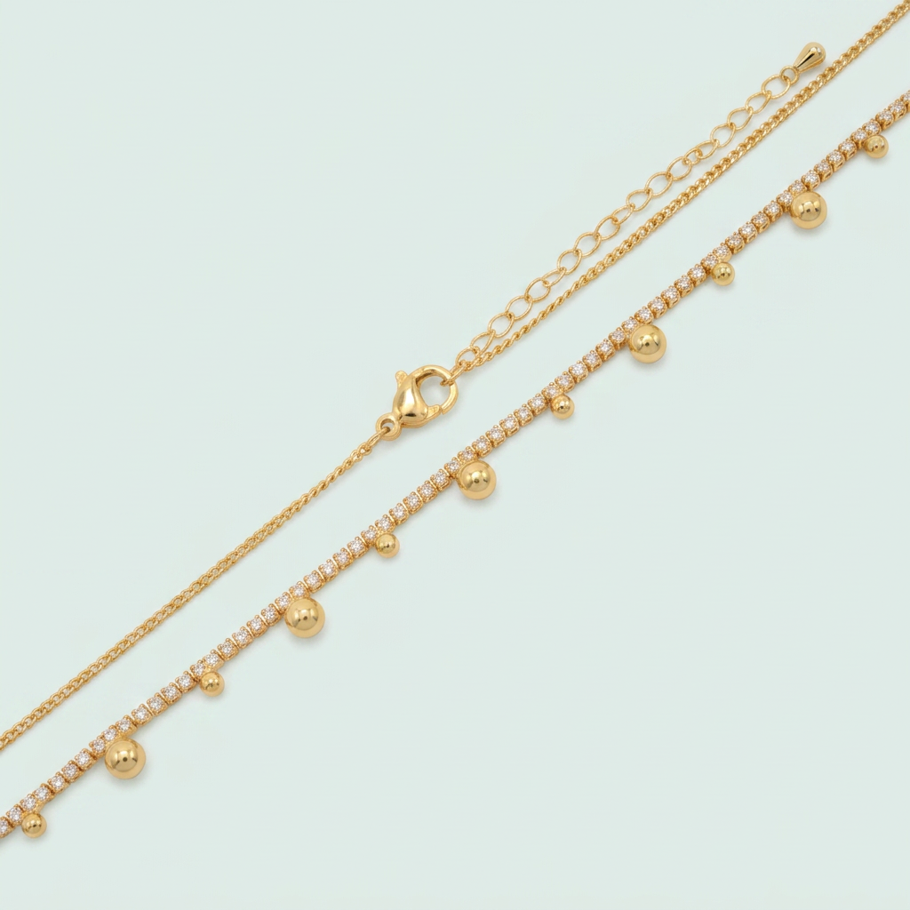 Choker de Goldfilleld con Zirconia con Diseño de Bolitas Grandes y Pequeñas mod.1346