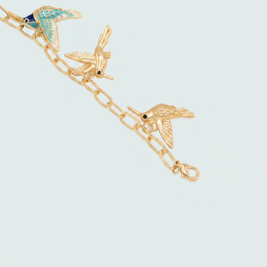 Pulsera de Oro Laminado Colibri Azul Turqueza con Zirconia mod. 1477