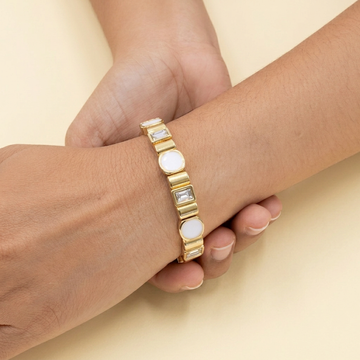 Pulsera Rígida de Oro Laminado con Esmalte Blanco mod. 4027