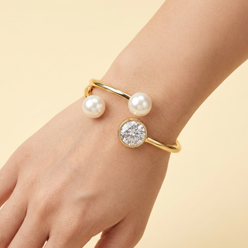Pulsera Rígida de Oro Laminado con Perla y Zirconia mod. 1294