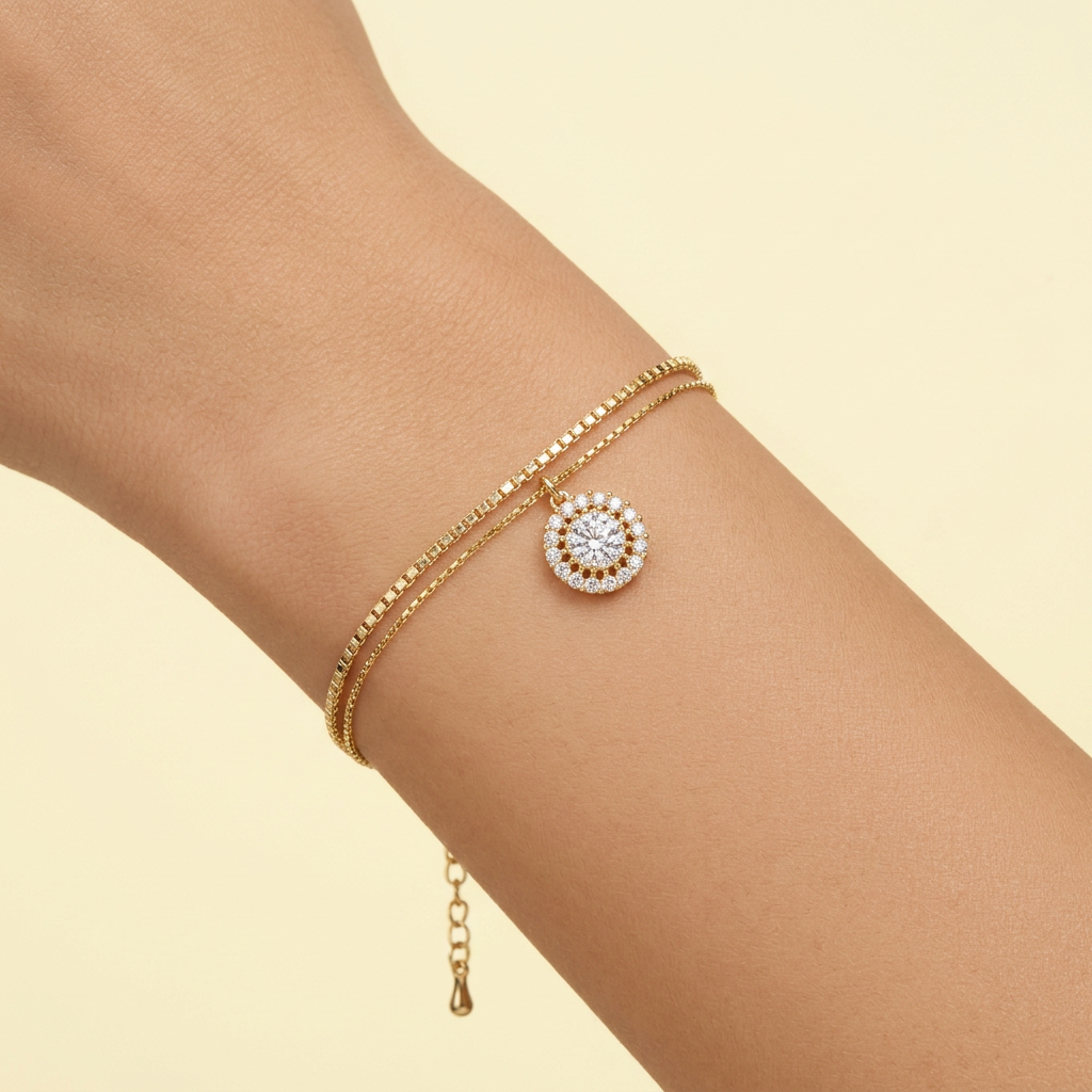 Pulsera de Goldfilled Doble con Girasol de Zirconias mod. 1218