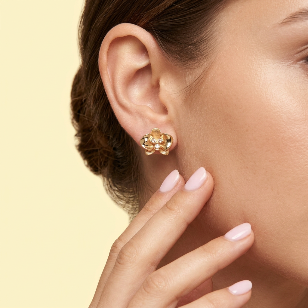 Arete de Goldfilled con Diseño de Orquídea mod. 1402
