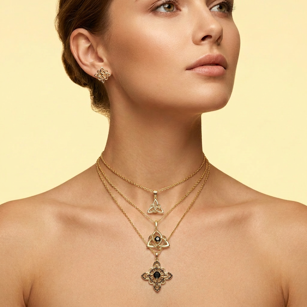 Set Especial de Joyería de Goldfilled Diseño con Dijes de Nudo de Bruja mod. 1107