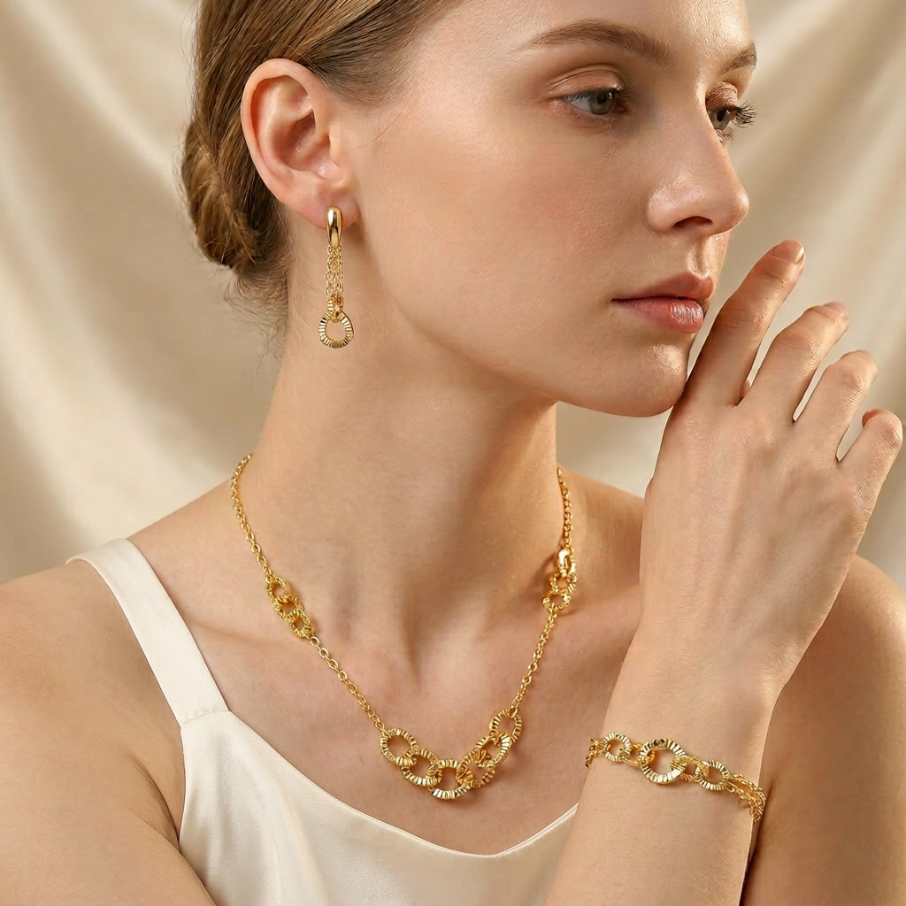 Set de Joyería de Goldfilled Eslabón Diamantado mod. 7089