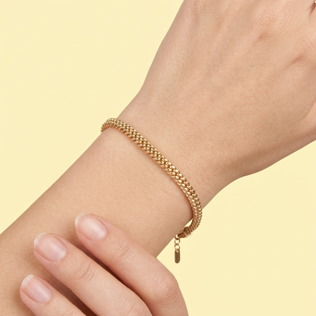 Pulsera Oro Laminado Barbado Cuadrado con Extensión mod. 1418