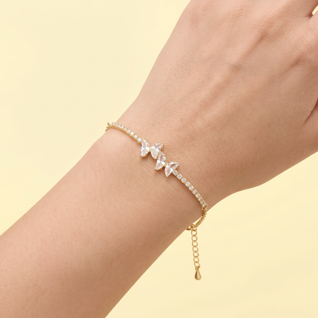 Pulsera de Goldfilled Tejido Tipo Tenis con Mariposas de Zirconias mod. 1247