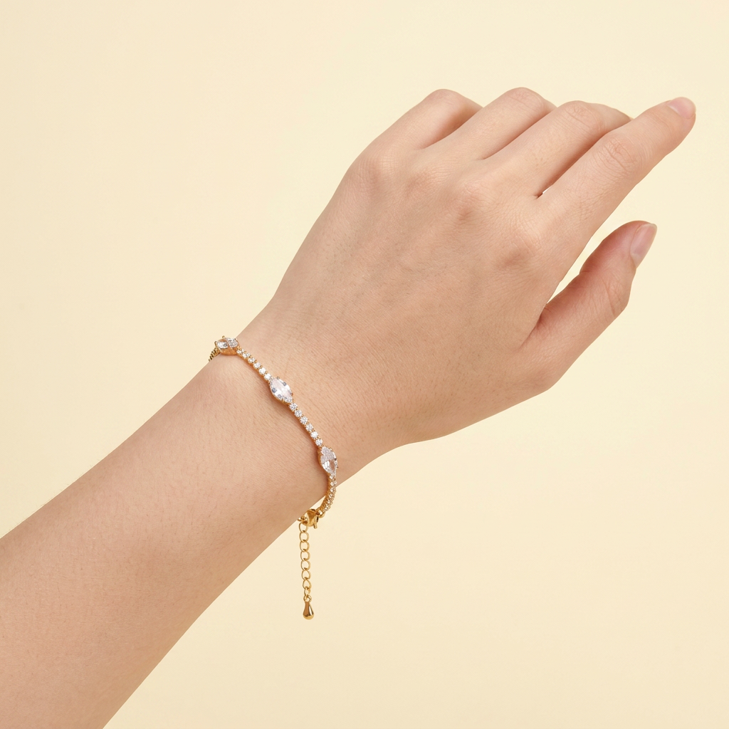 Pulsera de Oro Laminado Dorado con Zirconias Ovales mod. 1400
