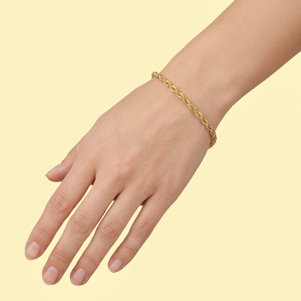 Pulsera Oro Laminado Torzal Brillante y Tejido Mediano mod. 1416