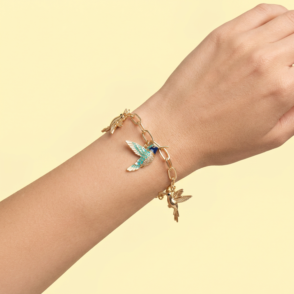 Pulsera de Oro Laminado Colibri Azul Turqueza con Zirconia mod. 1477