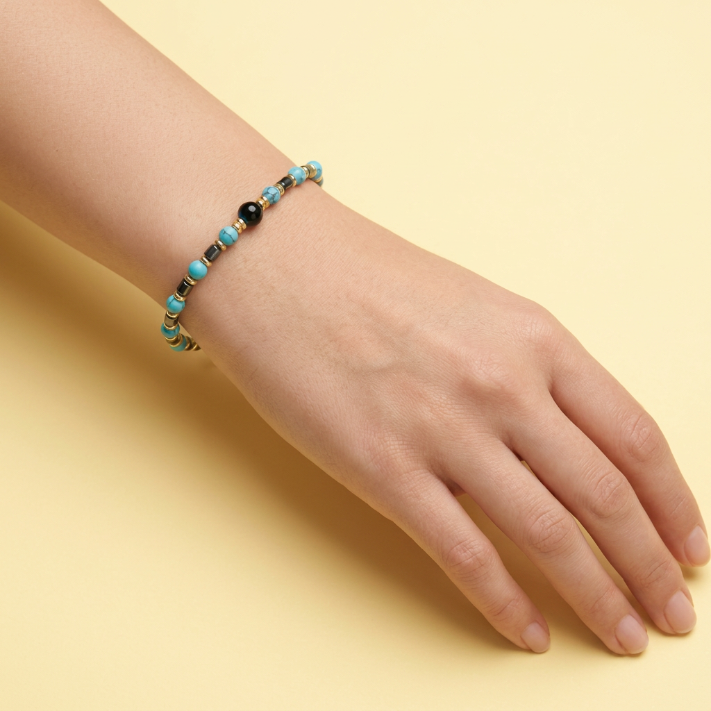 Pulsera de  Oro Laminado Diseño Punto y Coma Color Celeste mod. 1398