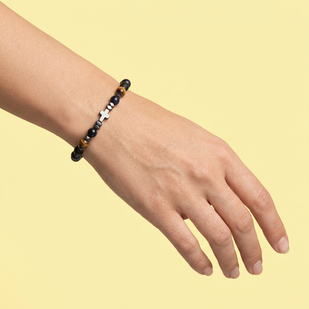 Pulsera de Oro Laminado con Diseño de Cruz Negra y Cafe mod. 1397