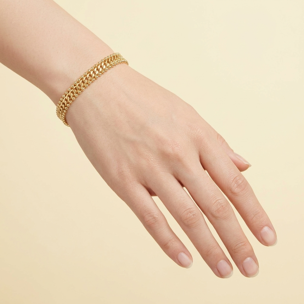 Pulsera Oro Laminado con Lineas de Puntos Laterales y Centro Tejido Cubano mod. 1421