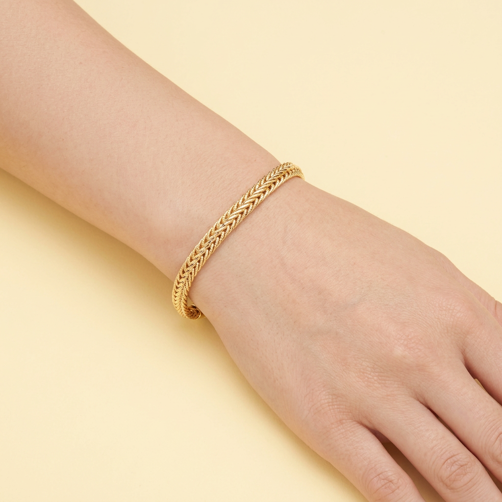 Pulsera Oro Laminado Tejido Espiga con Centro Torzal mod. 1417