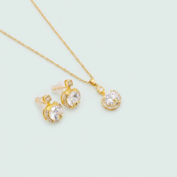 Set de Goldfilled Gargantilla y Aretes con Diseño de Circular y Cruz con Zirconias mod. 1365