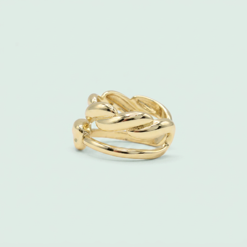 Anillo de Goldfilled Doble Linea con Diseño de Cordón y Botón Liso mod. 1314