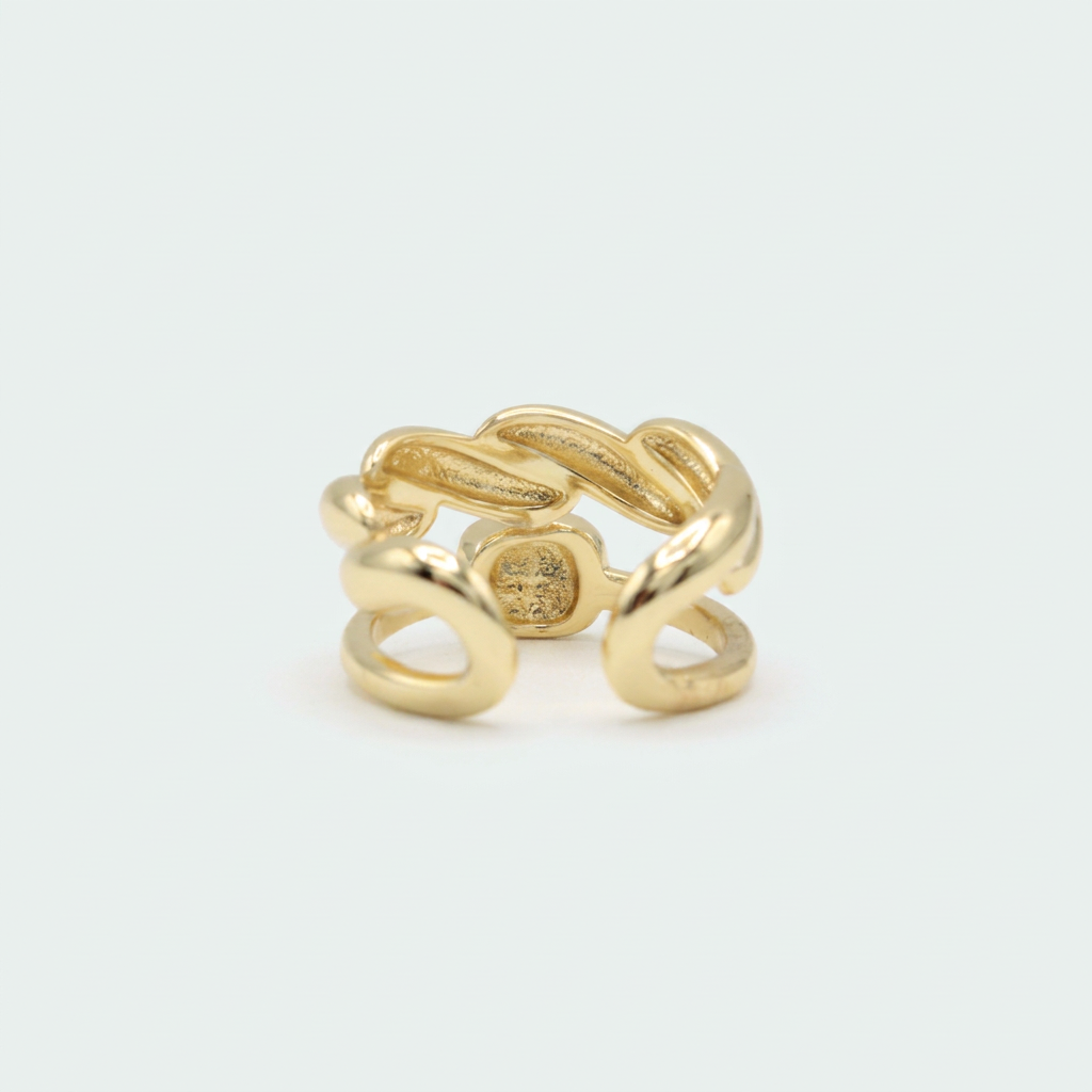 Anillo de Goldfilled Doble Linea con Diseño de Cordón y Botón Liso mod. 1314