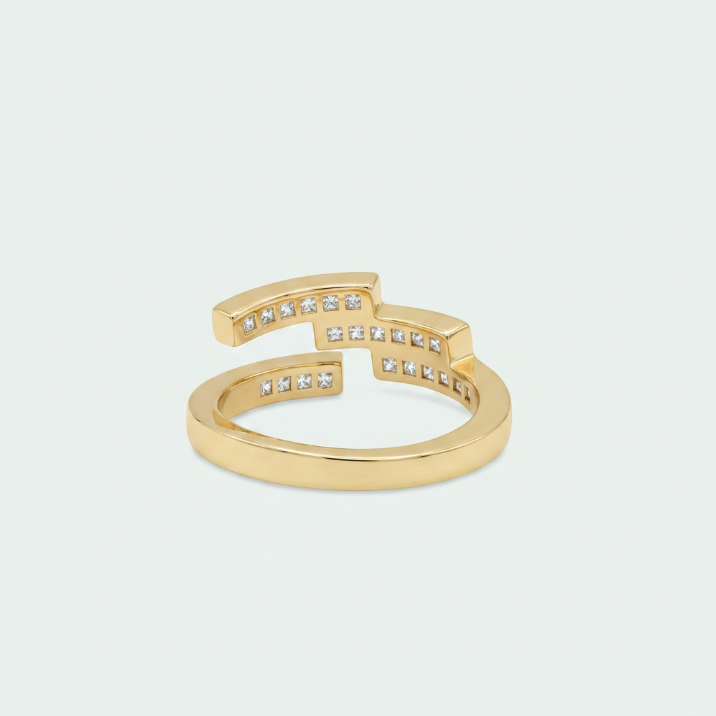 Anillo de Goldfilled con Diseño de Abierto Geometrico con Zirconia   mod. 1414