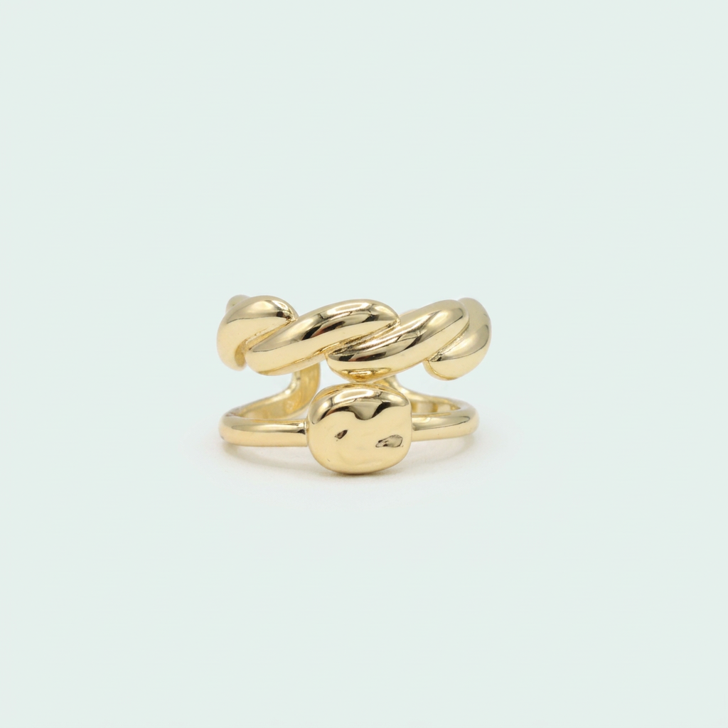 Anillo de Goldfilled Doble Linea con Diseño de Cordón y Botón Liso mod. 1314