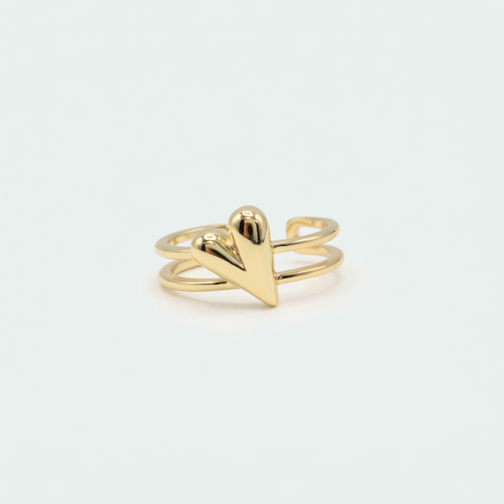 Anillo de Goldfilled con Diseño Doble Linea y Corazón mod. 1307