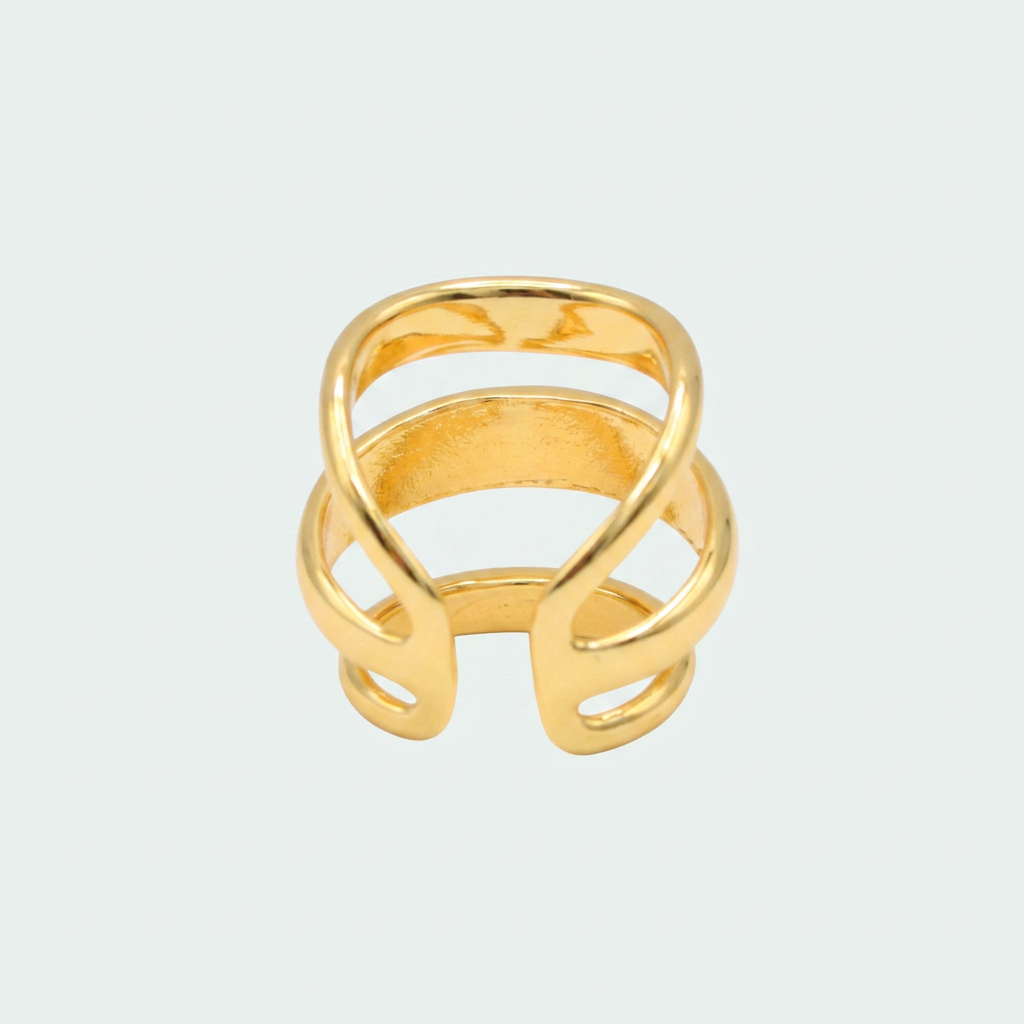 Anillo de Goldfilled con Diseño Triple Raya Moderno y Grande mod. 1315
