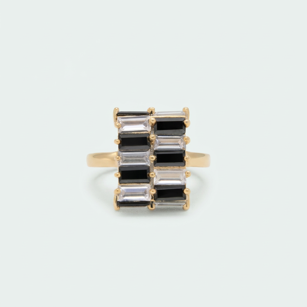 anillo de Goldfilleld con diseño de Cuadrado con Zirconia Blanca y Negra 1374