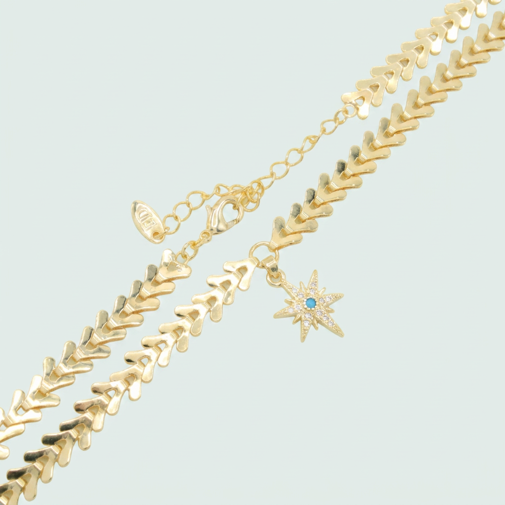 Cadena de Joyería de Goldfilled con Tejido de Flechas y Diseño de Estrella Con Zirconia mod. 1108