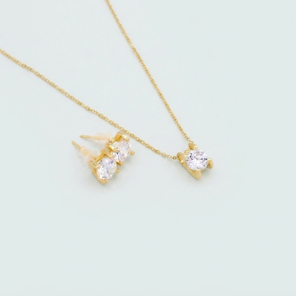 Set de Goldfilled Gargantilla y Aretes con Diseño de Luna y Zirconia mod. 1362