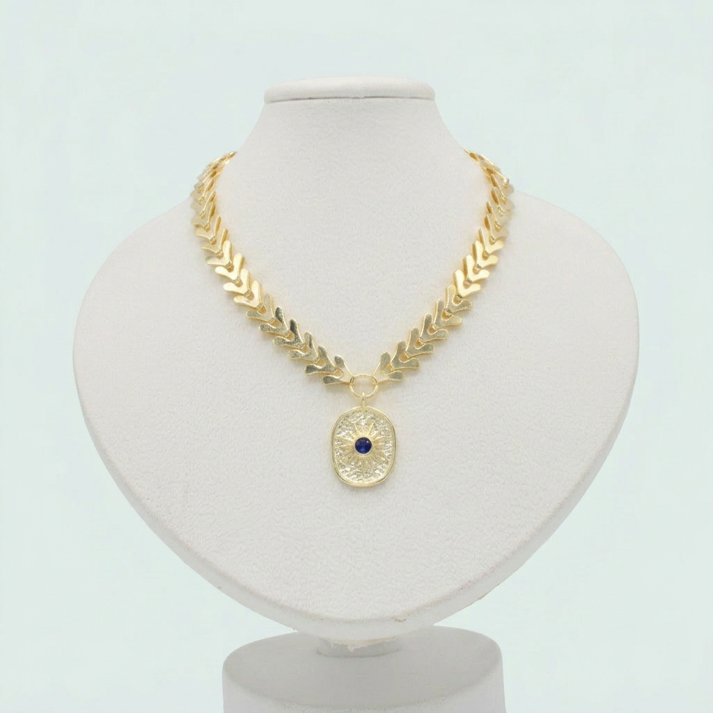 Cadena de Joyería de Goldfilled con Tejido de Espiga y Diseño Circular del Sol con Zirconia mod. 1110