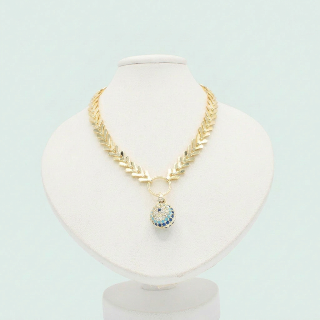 Cadena de Joyería de Goldfilled con Tejido de Espiga y Diseño de Esfera con Zirconia mod .1109