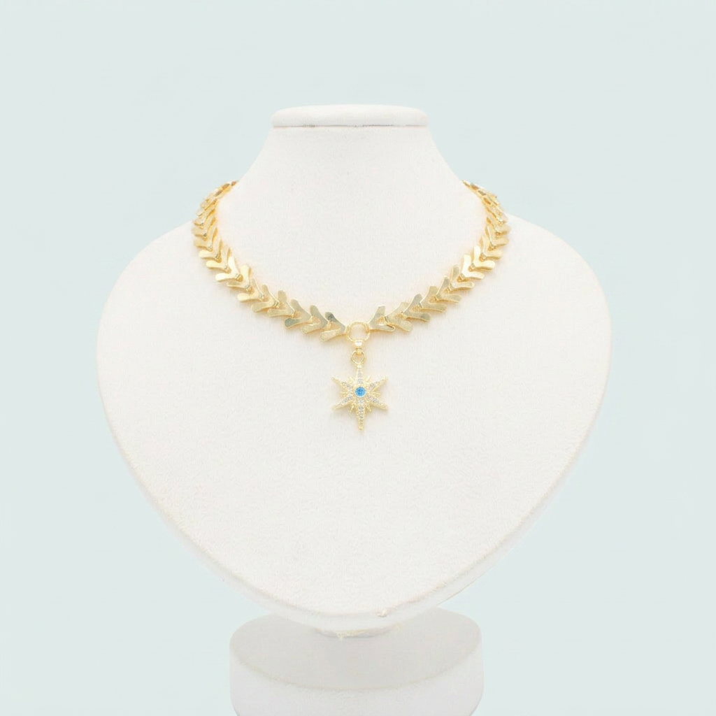 Cadena de Oro Laminado Tejido Flechas con Estrella de Zirconia mod. 1108