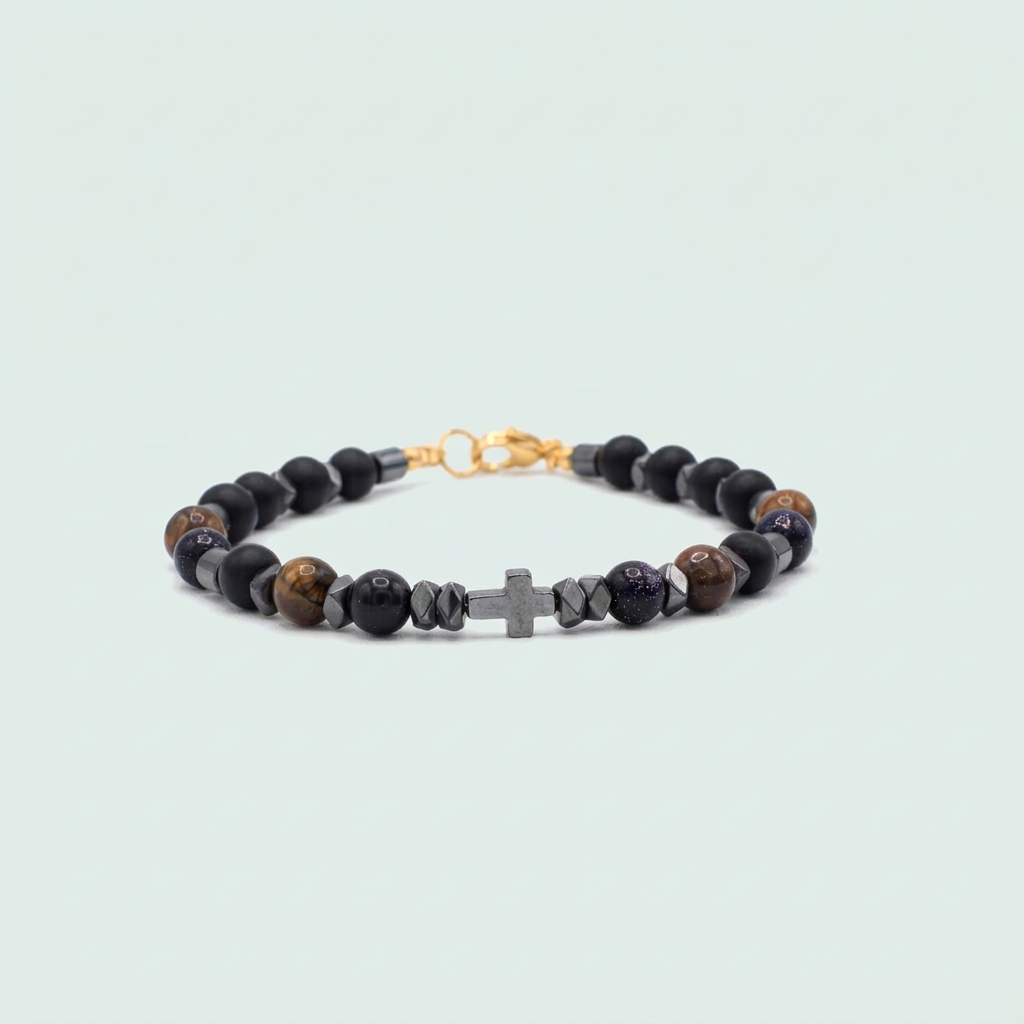 Pulsera de Oro Laminado con Diseño de Cruz Negra y Cafe mod. 1397
