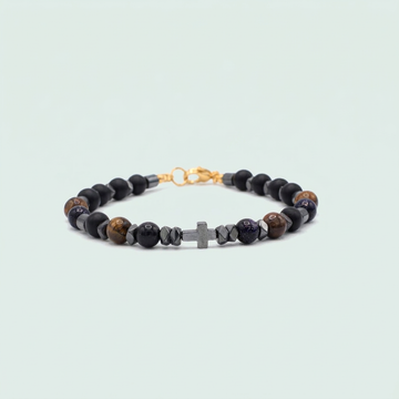 Pulsera de Oro Laminado con Diseño de Cruz Negra y Cafe mod. 1397