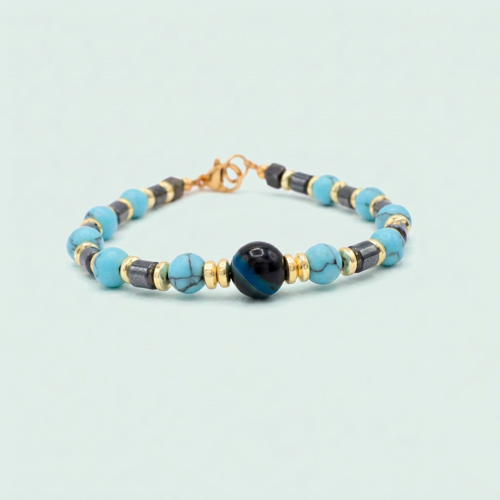 Pulsera de  Oro Laminado Diseño Punto y Coma Color Celeste mod. 1398