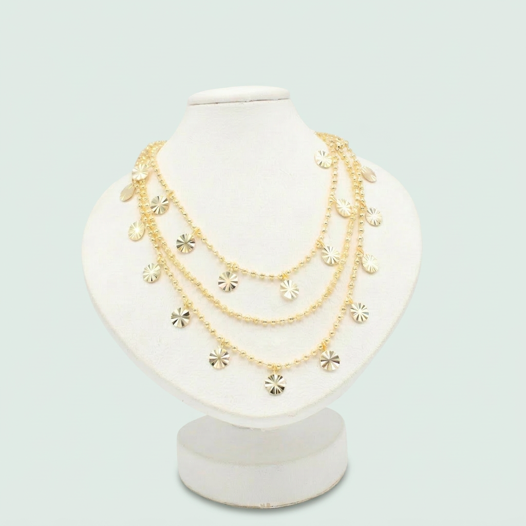 Gargantilla de Joyería de Goldfilled con Diseño de Bolas y Soles Colgantes mod. 1111