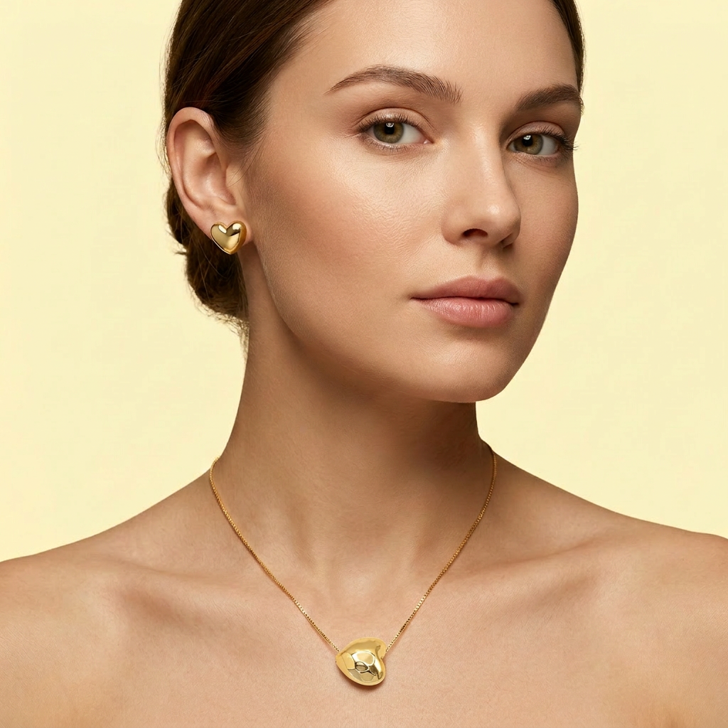 Set de Joyería de Goldfilled Diseño de Corazón Brillante mod. 1096