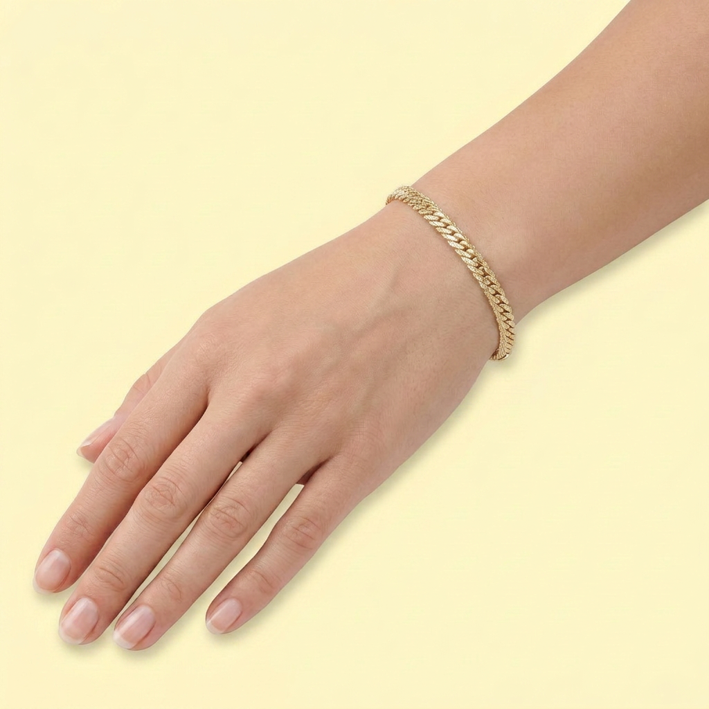 Pulsera de Goldfilled Tejido Barbado con Diamantado Lateral mod. 1246