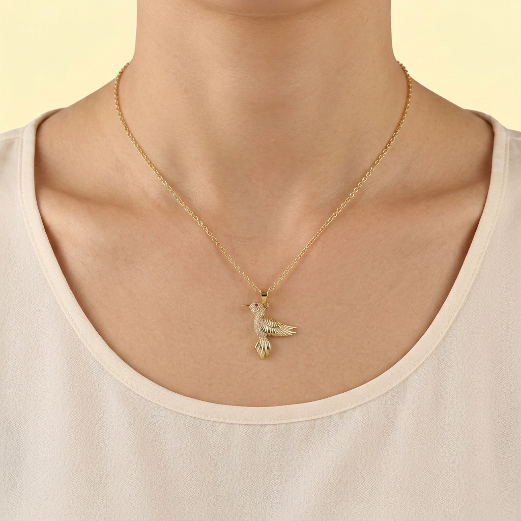Dije de Goldfilled con Diseño de Colibri Pequeño con Zirconia mod.1327
