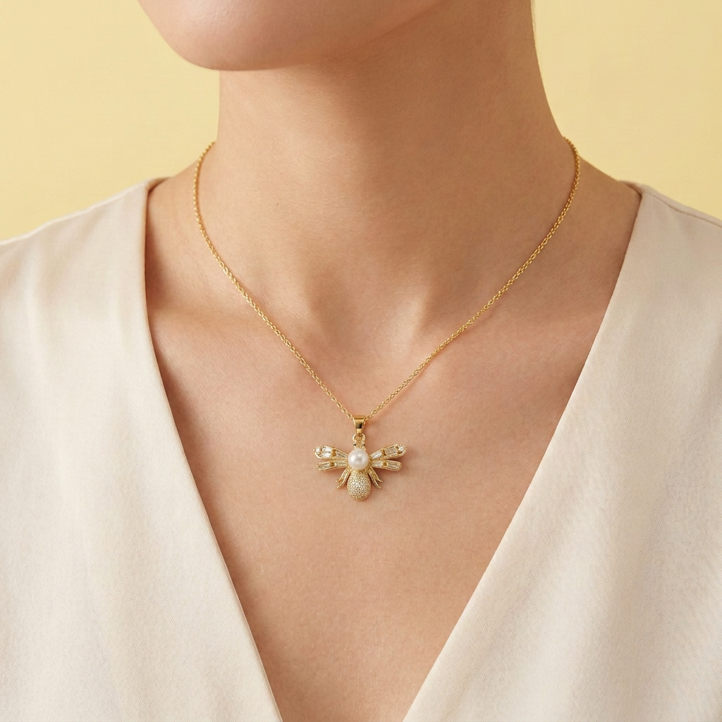 Dije de Goldfilled de Bulto con Diseño de Libelula con Perla y Zirconia mod.1326