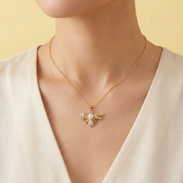 Dije de Goldfilled de Bulto con Diseño de Libelula con Perla y Zirconia mod.1326
