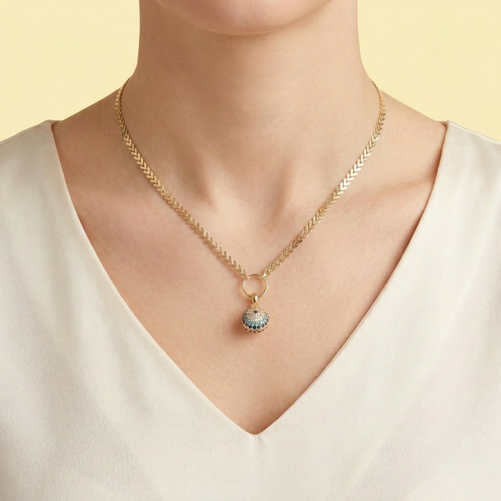 Cadena de Joyería de Goldfilled con Tejido de Espiga y Diseño de Esfera con Zirconia mod .1109