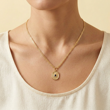 Cadena de Joyería de Goldfilled con Tejido de Espiga y Diseño Circular del Sol con Zirconia mod. 1110