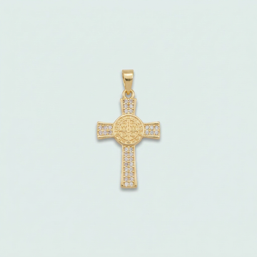 Dije de Goldfilled con Diseño de Cruz  con Sello de San Benito y Zirconia mod. 1276